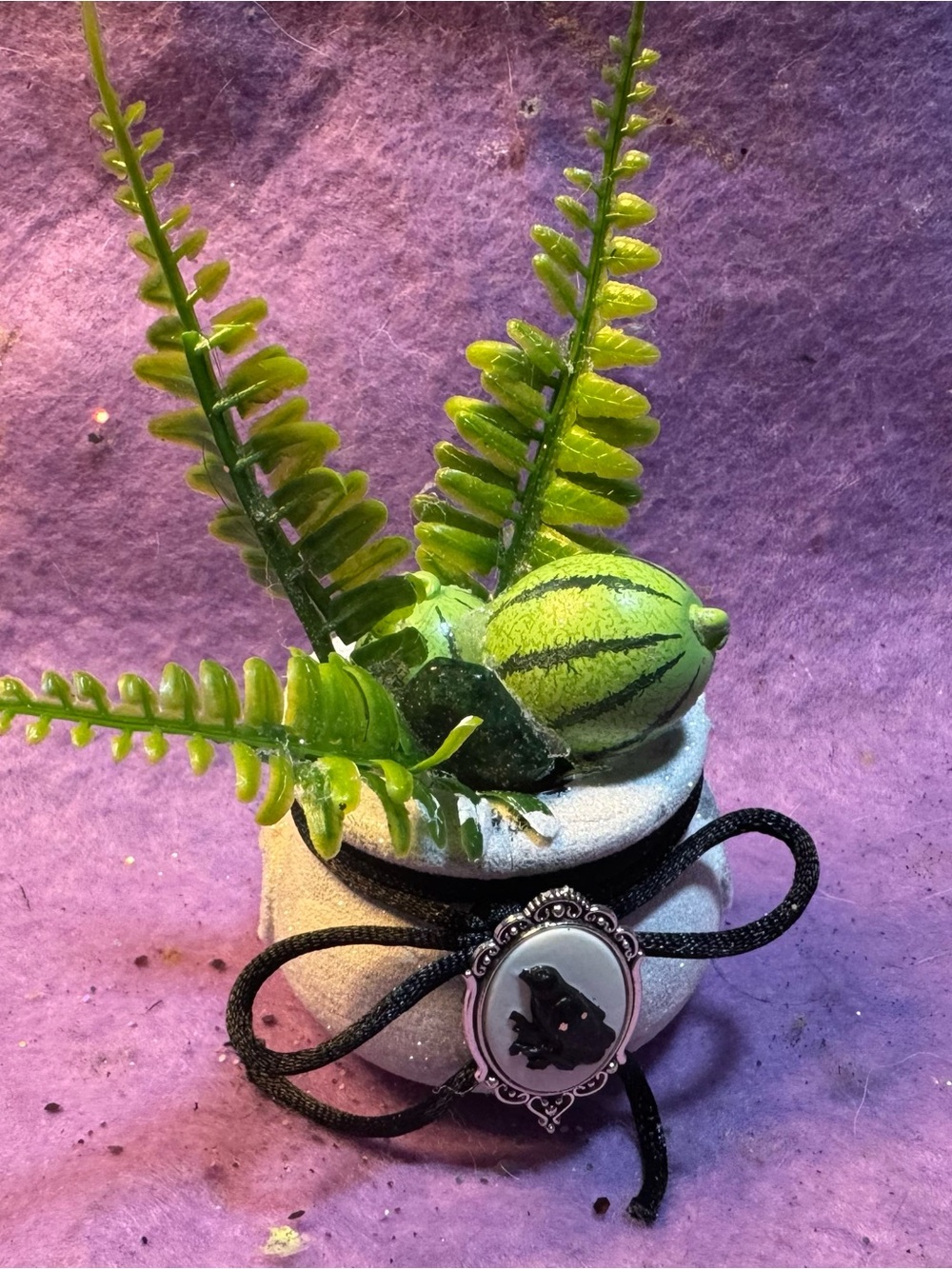 Mini cauldron Faux Succulent Arrangement with Green Ferns